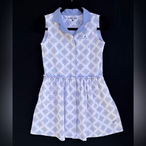 Girls Golfing Dress with Blue Floral Design Ruffles button up front sleeveless